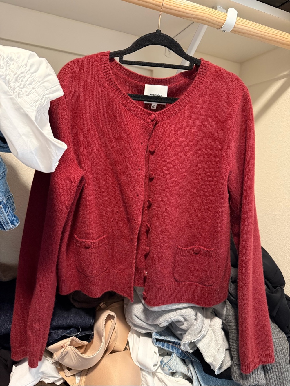 Reformation Clara Cashmere Crew Cardigan- Chianti Patch Pocket - Picture 4 of 9